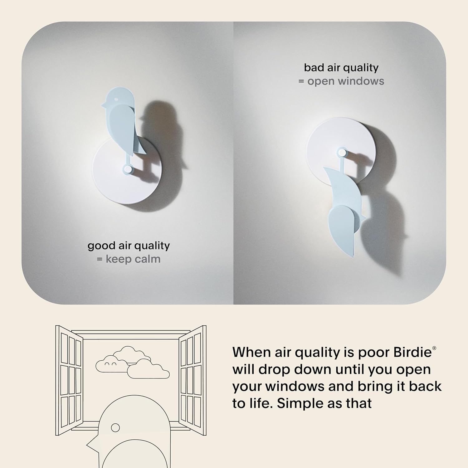 Birdie 2.0 - Design Indoor CO2 Monitor - Air Quality Meter for Home & Office - Promotes Mental & Physical Health - Modern Interior Decor - Reducing Health Risks with Clean Air (Glacier, FullBirdie)