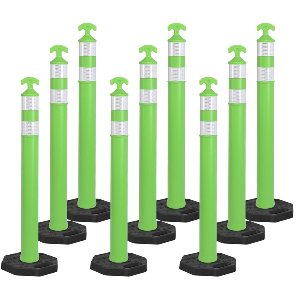 OrangeStar 9-Pack 42" Traffic Delineator Post Cones with Heavy Duty Rubber Base, Green Safety Cones for Road, Parking Lot, Warehouse, Construction Zone Safety