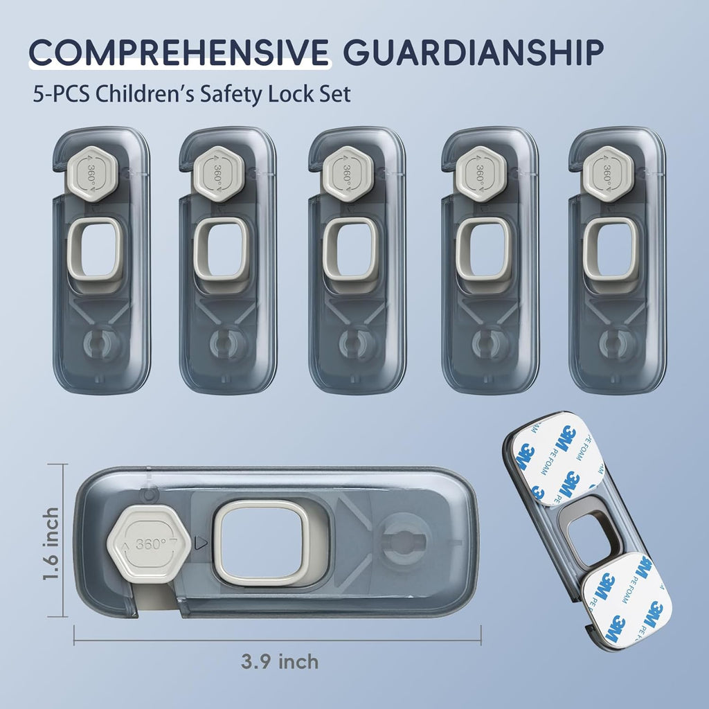 5-Pack Fridge Locks, Child Proof Refrigerator/Freezer Door Lock, Child Safety Cabinet Lock with Adhesive Pads -Freezer Latch to Keep Door Closed for Latches,Drawer,Closets,Oven (Clear-Blue)