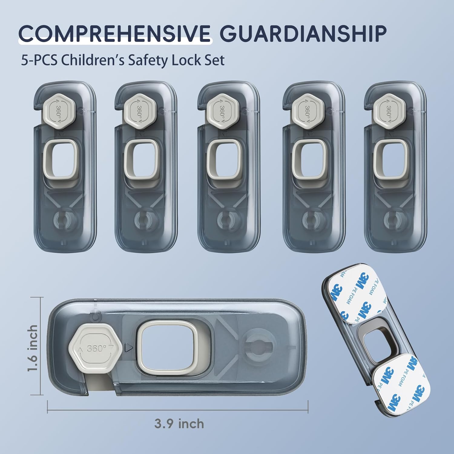 5-Pack Fridge Locks, Child Proof Refrigerator/Freezer Door Lock, Child Safety Cabinet Lock with Adhesive Pads -Freezer Latch to Keep Door Closed for Latches,Drawer,Closets,Oven (Clear-Blue)