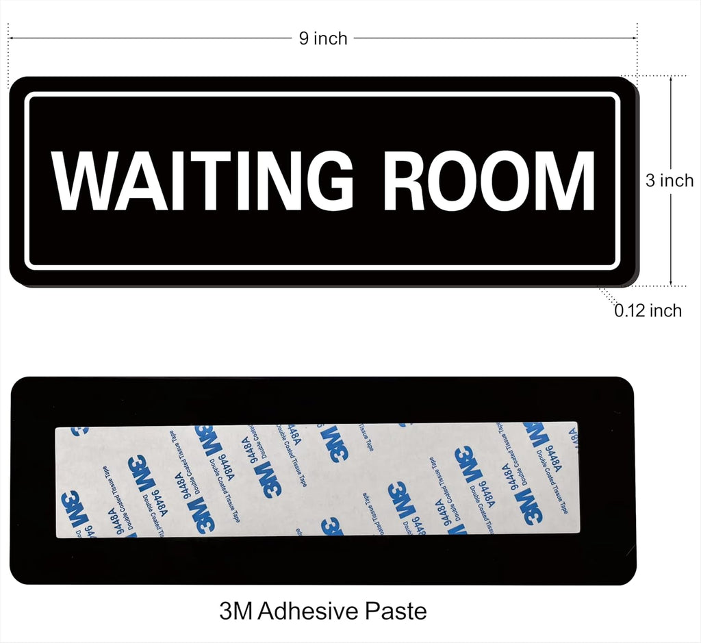 Waiting Room Sign - Premium Durable Acrylic Material, Super Strong Adhesive, Quick Installation, Suitable for Your Home and Business (9 × 3 Inches, Black)
