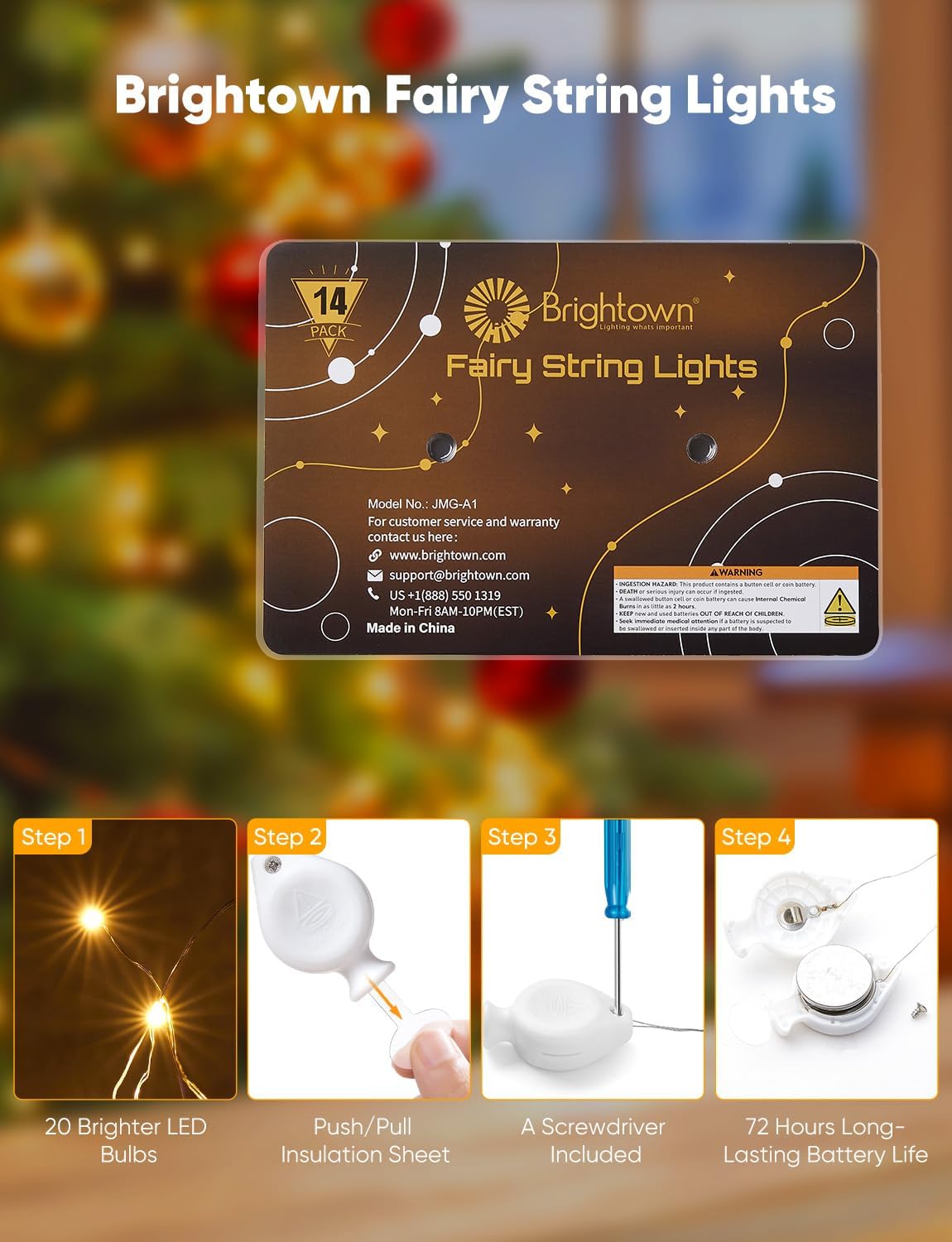 Brightown 14 Pack LED Fairy Lights Battery Operated String Lights, 7ft 20LED Waterproof Silver Wire Twinkle Lights, Firefly Starry Moon Lights for Mason Jars DIY Christmas Wedding Party Bedroom