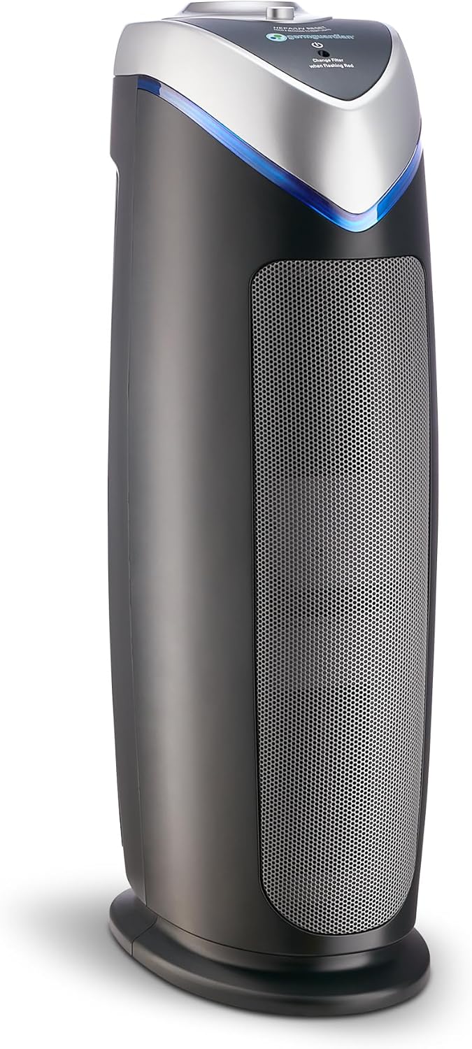 GermGuardian 4-In-1 HEPA Air Purifier for Home, Large Rooms Up To 743 Sq. Ft. with HEPA Air Filter, UV-C Light & Odor Reduction, AC4825E, 22" Tower, Gray