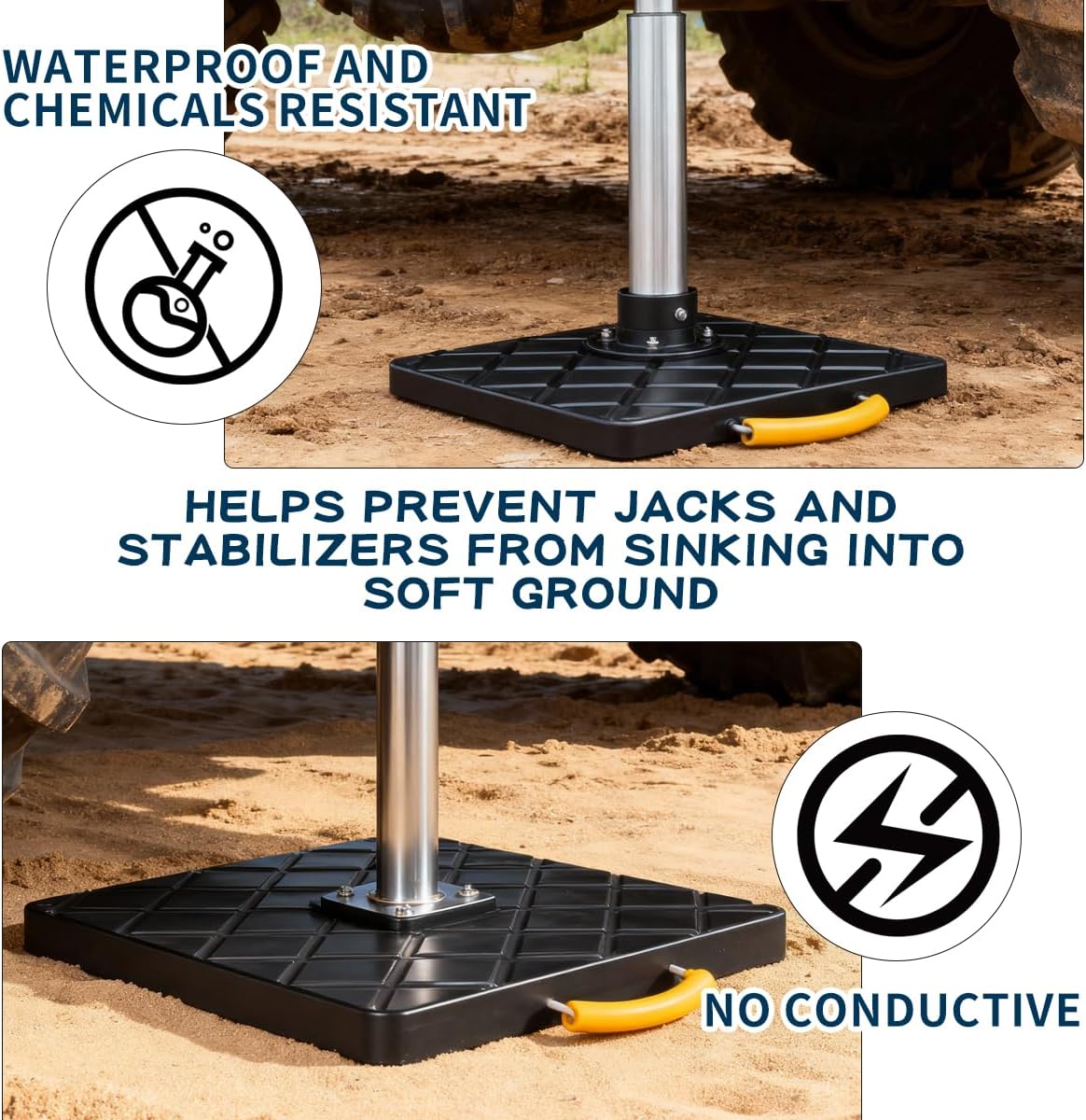 Trailer Stabilizer Pads (2 Pack), UHMWPE 12 X 12 X 1 inchs Non-Slip Rv Jack Pads Camper Outrigger Pads with Handle, Heavy Duty Stabilizing Blocks for Truck/Trailer/Crane