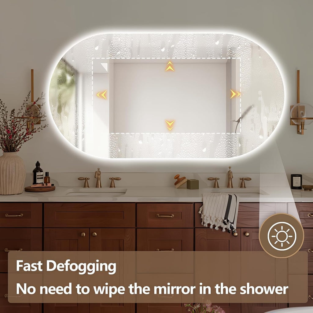 51" x 27" Oval LED Mirror for Bathroom, Backlit Vanity Mirror with Lights, Frameless Smart Wall Mirror, 3 Colors Stepless Dimmable, Anti-Fog, Shatterproof, Memory, CRI95+(Horizontal/Vertical)