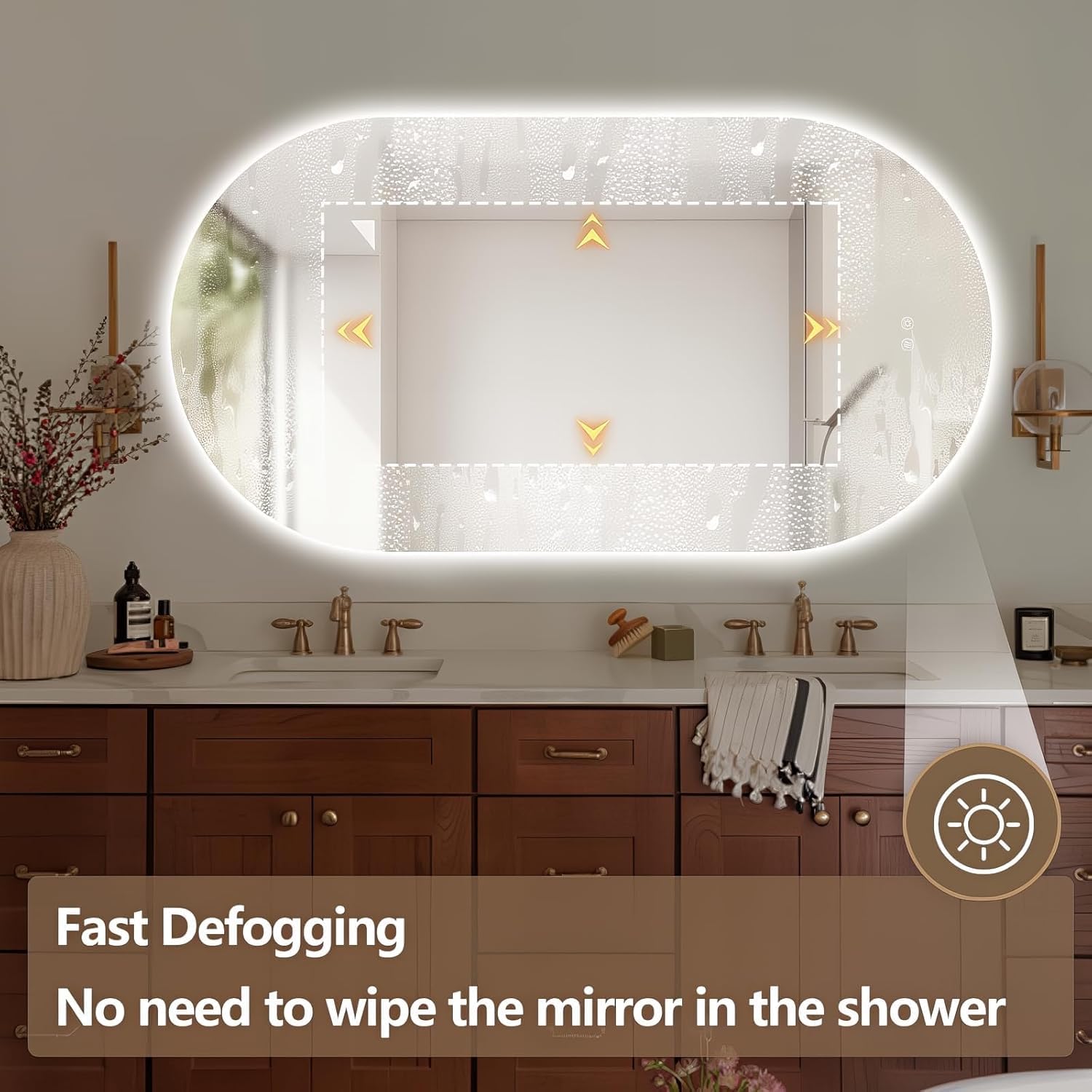 51" x 27" Oval LED Mirror for Bathroom, Backlit Vanity Mirror with Lights, Frameless Smart Wall Mirror, 3 Colors Stepless Dimmable, Anti-Fog, Shatterproof, Memory, CRI95+(Horizontal/Vertical)