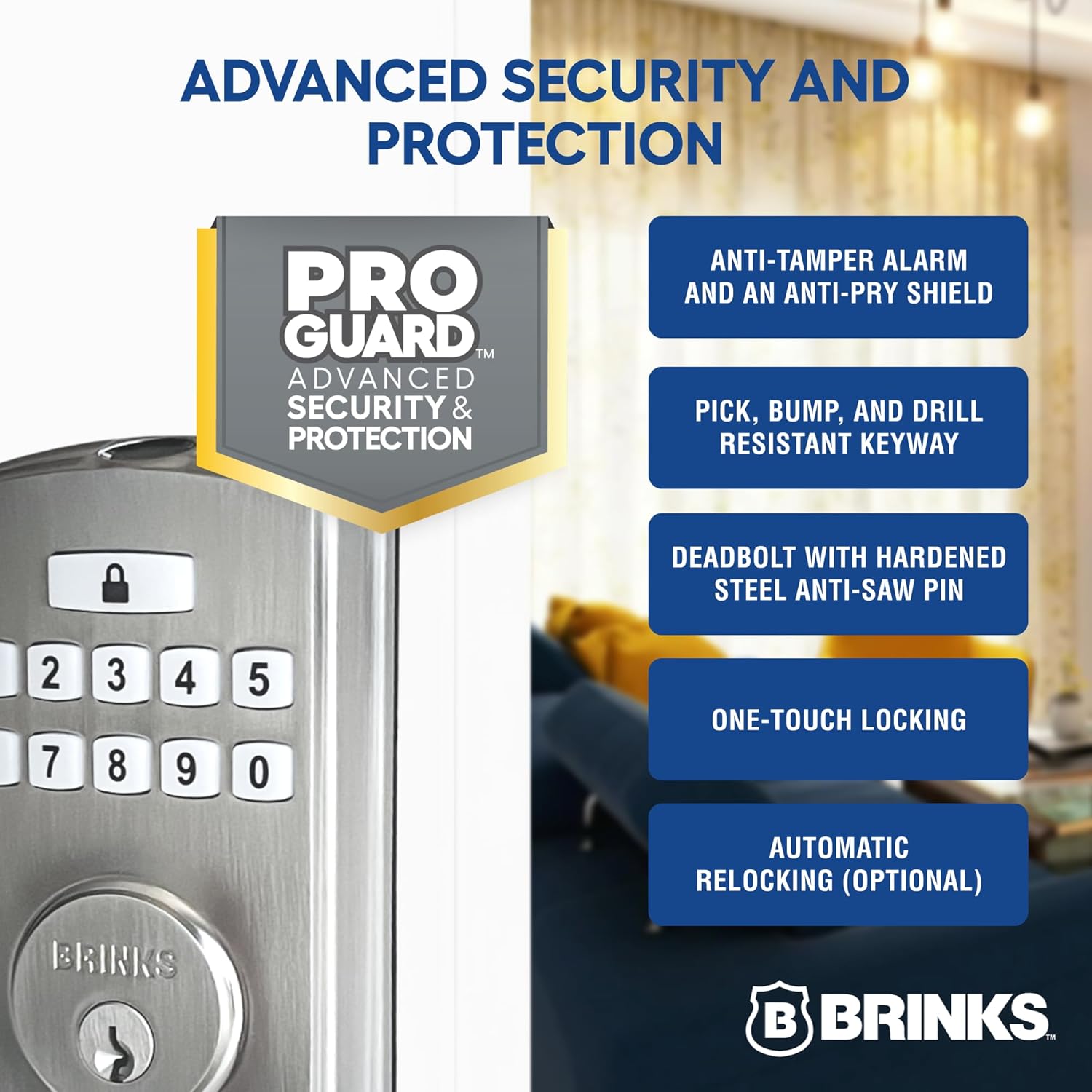 BRINKS Security Door Locks, High-Security Keyless Entry, Smart Electronic Door Lock with Deadbolt, Up to 50 Codes, Automatic Locking (Deadbolt & Passage Knob, Satin Nickel)