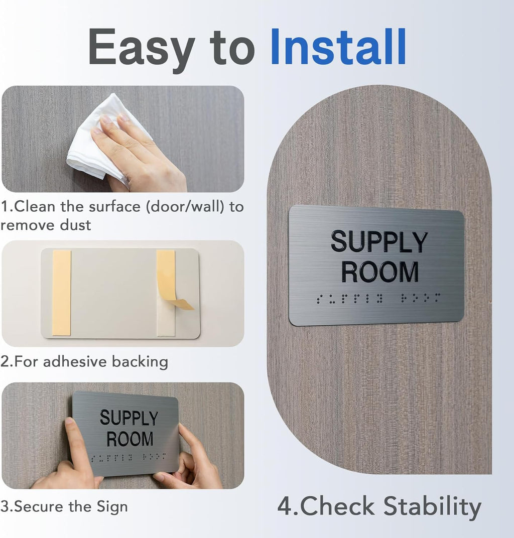 KITCHEN Signs with Raised Text & Grade 2 Braille, Brushed Aluminum/Silver Finish Easy Install with Double-Sided Tape, ADA Compliant Meeting Room Door Sign for Businesses & Offices