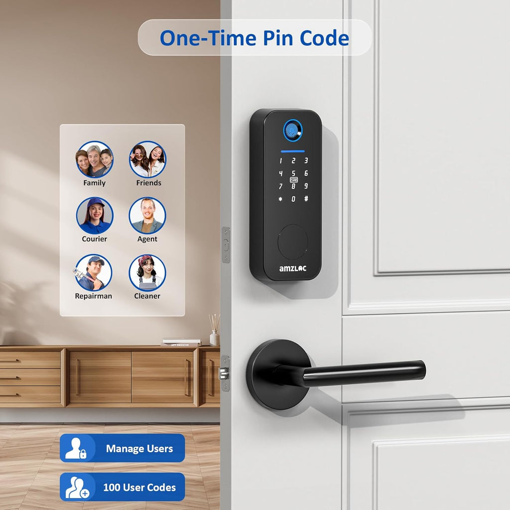 Smart Deadbolt Door Lock with Keypad:Amzloc Fingerprint Keyless Entry Door Lock, Smart Lock for Front Door,Bluetooth APP Control,Auto Lock,Easy Install,IP65 Waterproof