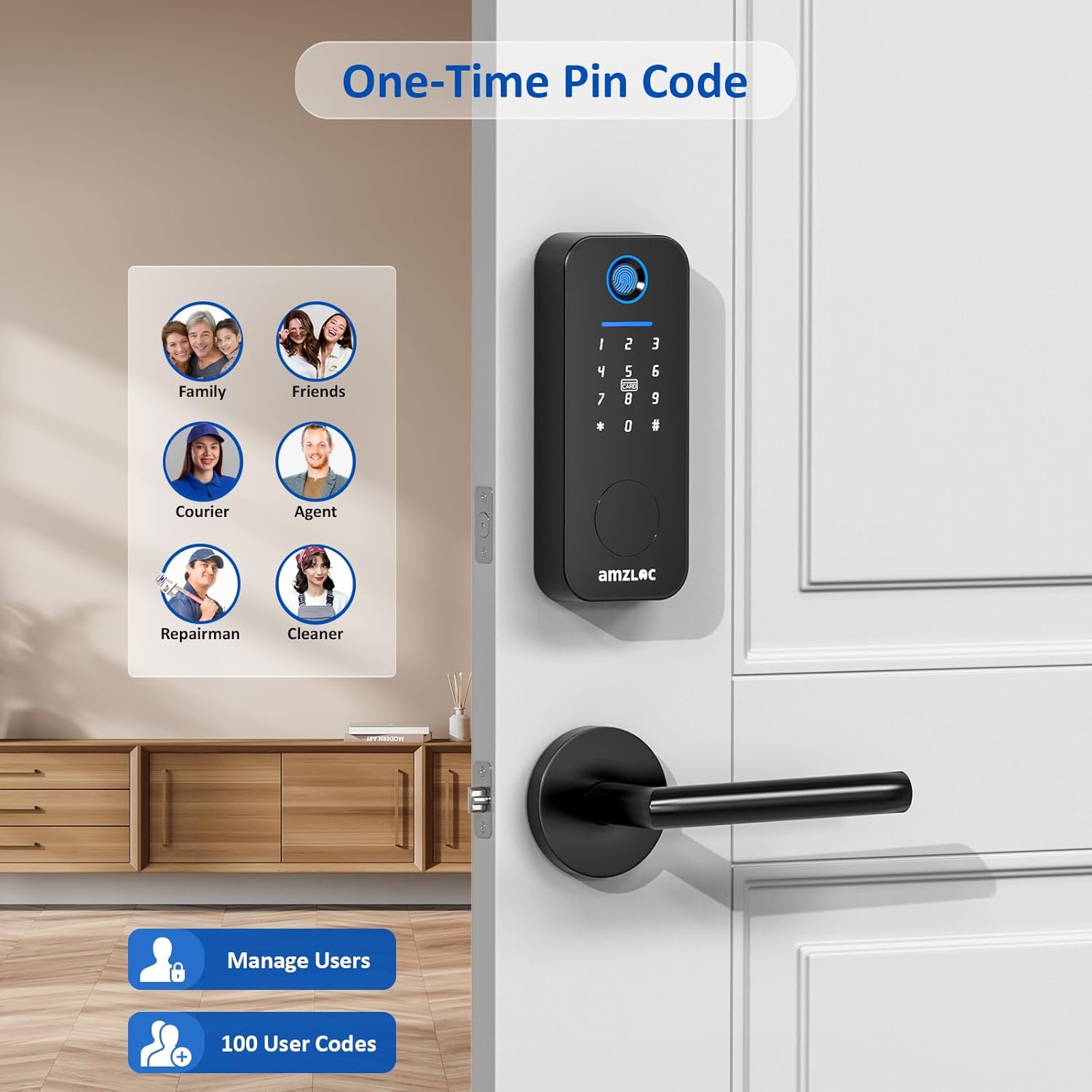 Smart Deadbolt Door Lock with Keypad:Amzloc Fingerprint Keyless Entry Door Lock, Smart Lock for Front Door,Bluetooth APP Control,Auto Lock,Easy Install,IP65 Waterproof