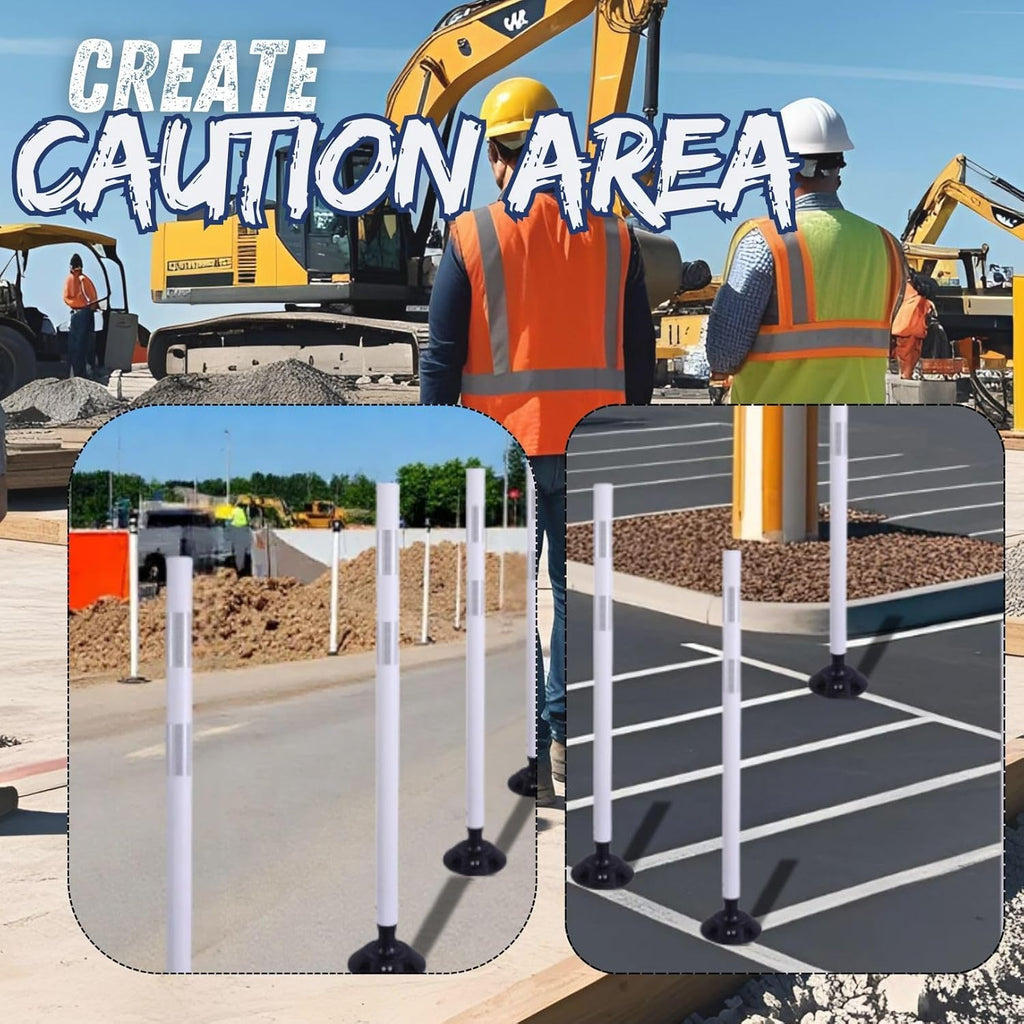 BESEA 8 Pack 36 Inch Traffic Delineator Posts with Reflective Collars White Road Cones,White Durable Flexible Safety Cones for Construction, Parking Lot, and Roadway Use