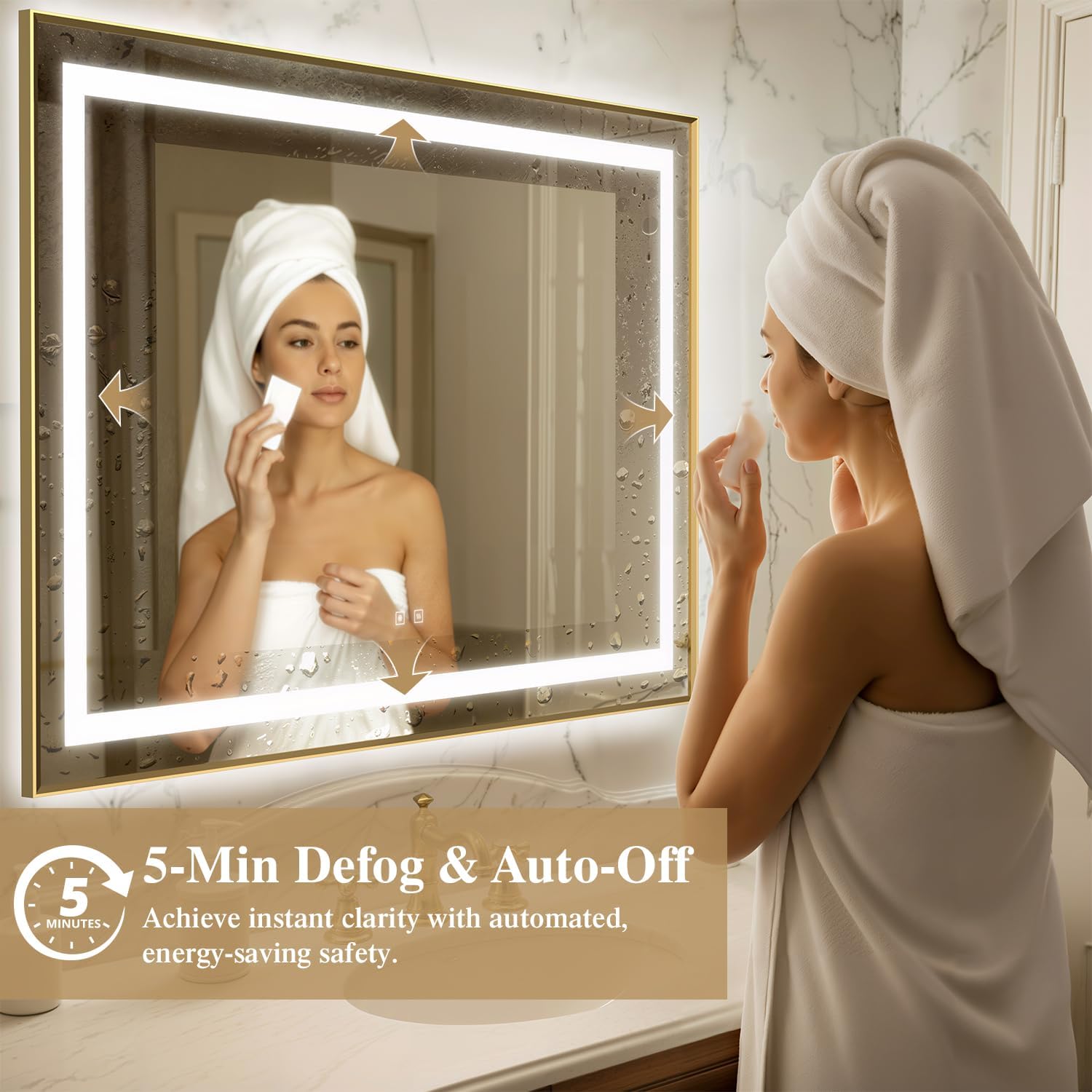 48X40 Inch LED Bathroom Mirror with Lights, Gold Frame Frontlit+ Backlit Bathroom Vanity Mirror for Wall, Ultra-Clear Tempered Glass, Shatter-Proof, Anti-Fog and Memory Function, ETL Listed