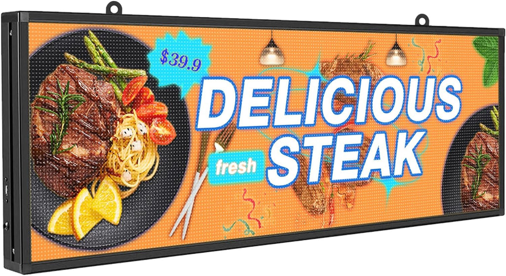 P5 Outdoor IP65 Waterproof 39"x14" Programmable LED Sign Board - WiFi Full Color High-Res Scrolling Display, USB Control, Custom Images & Video for Business