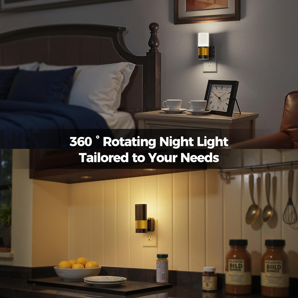 Briignite Night Lights Plug into Wall, 2 Pack Dimmable 3CCT Night Light for Kids, Amber/3000K/5000K Adjustable NightLights Plug in, 360° Rotation, Dusk to Dawn Sensor, Nightlight for Bedroom Hallway
