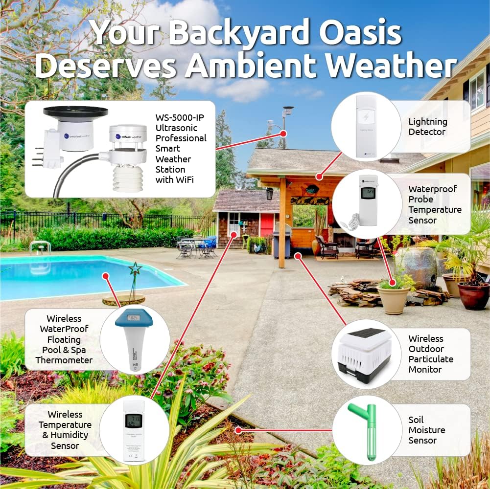 Ambient Weather WS-5000-IP3 Ultrasonic Professional Smart Weather Station with Remote Monitoring and Alerts