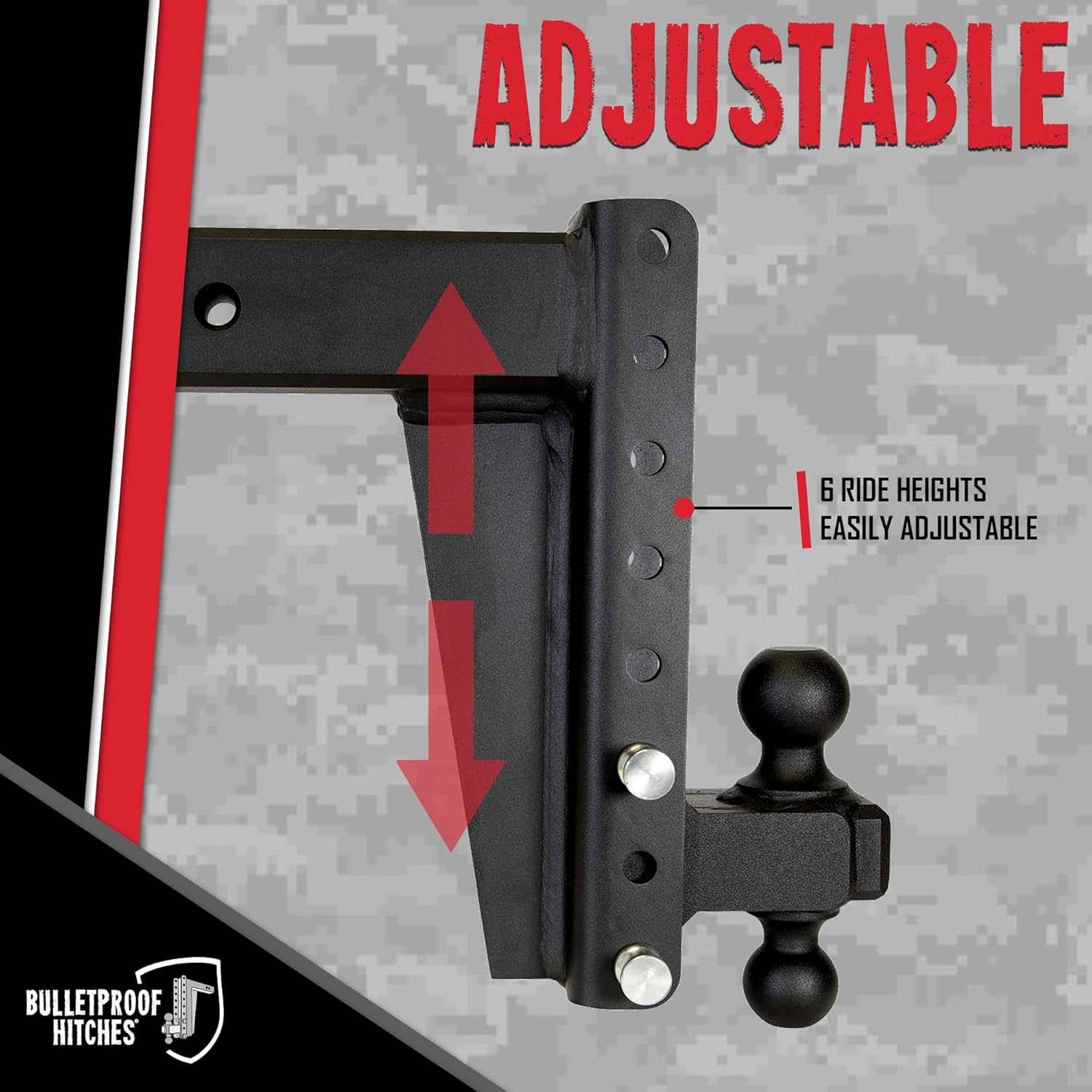 BulletProof Hitches - 3.0" Adjustable Heavy Duty Trailer Hitch (22,000 lb. Rating) - 10" Drop/Rise Trailer Hitch with 2" & 2-5/16" Dual Ball - Powder Coat, Solid Steel, Corrosion-Resistant