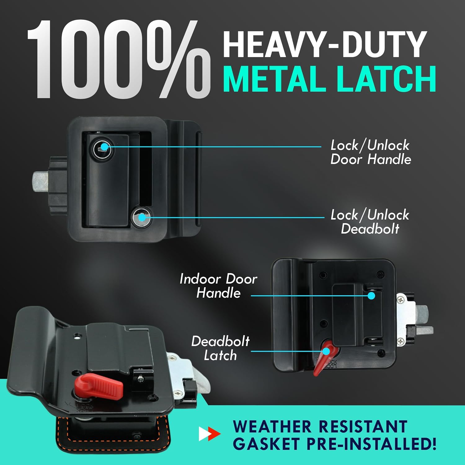 LATCH.IT Black RV Door Lock Replacement | All Metal RV Door Handle Fits 2.75"x3.75" Holes | Camper Door Lock | RV Latch | Camper Lock Replacement | RV Door Latch for Trailers, Fifth Wheels & More