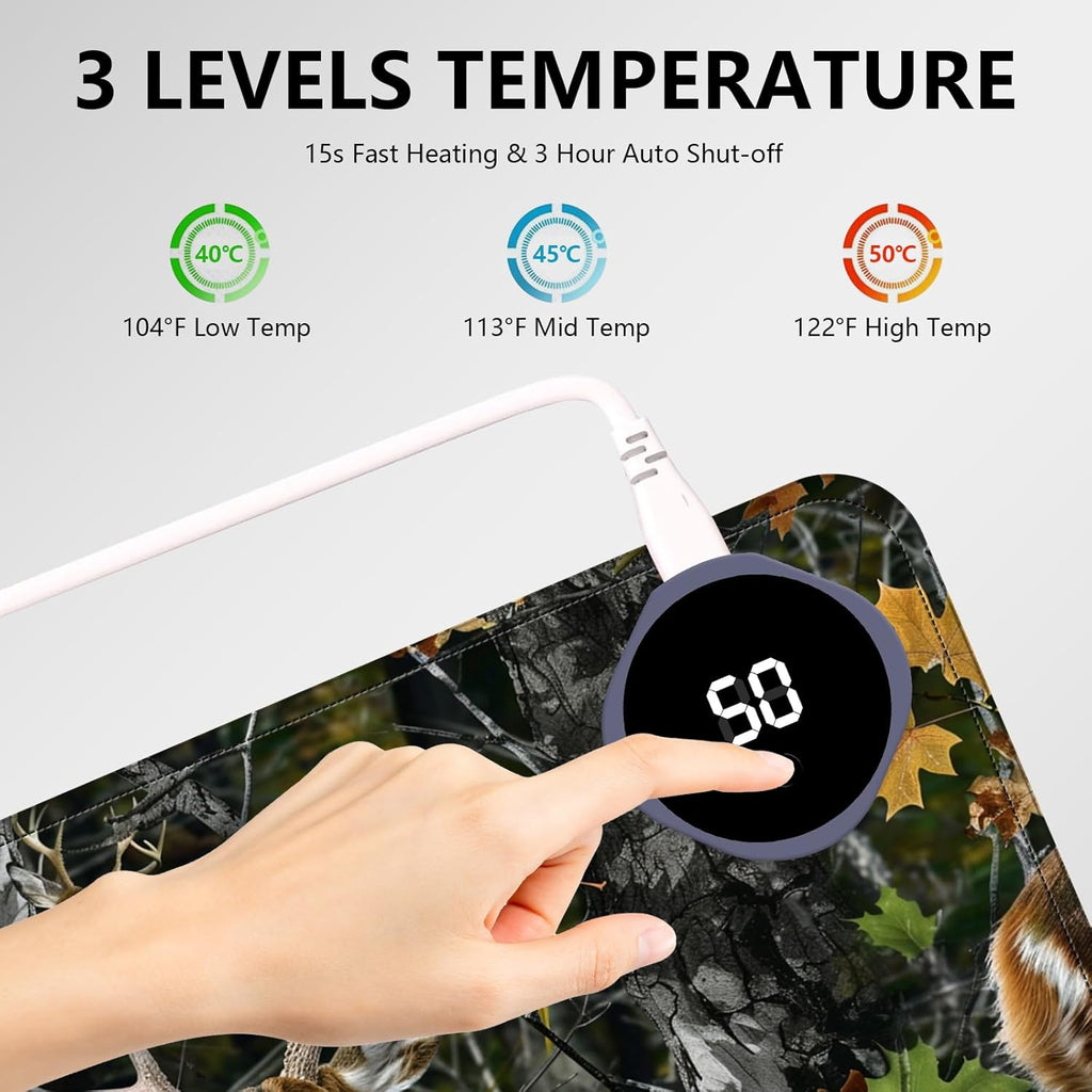 Heated Mouse Pad with 3 Levels Heated & 3 Hours Auto Shut-Off Mouse Pad for Warming Hands in Office Home, 23.6" x 14.2"Large Safe Desk Mat Hand Warmer，Maple Elk