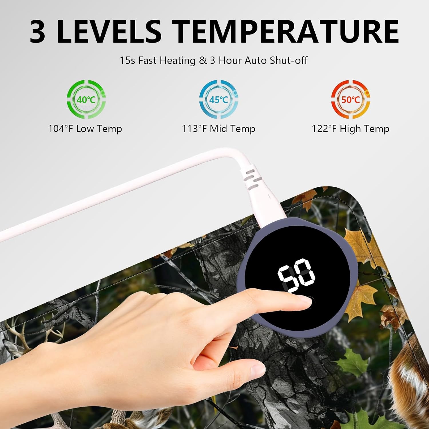 Heated Mouse Pad with 3 Levels Heated & 3 Hours Auto Shut-Off Mouse Pad for Warming Hands in Office Home, 23.6" x 14.2"Large Safe Desk Mat Hand Warmer，Maple Elk