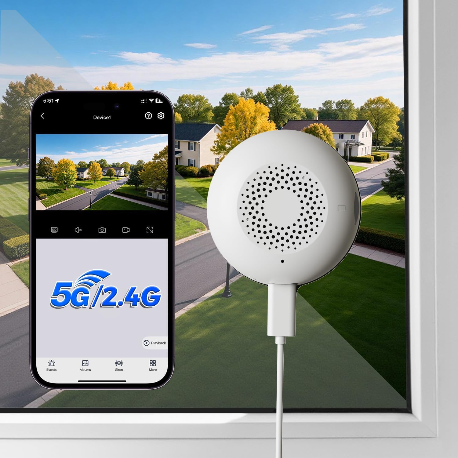 3MP 2K Window Camera, 5G & 2.4GHz WiFi Indoor Camera for Home Security with AI Color Night Vision, 24/7 Recording, Motion Detection, Easy & Quick Window Mount for Outdoor Monitoring