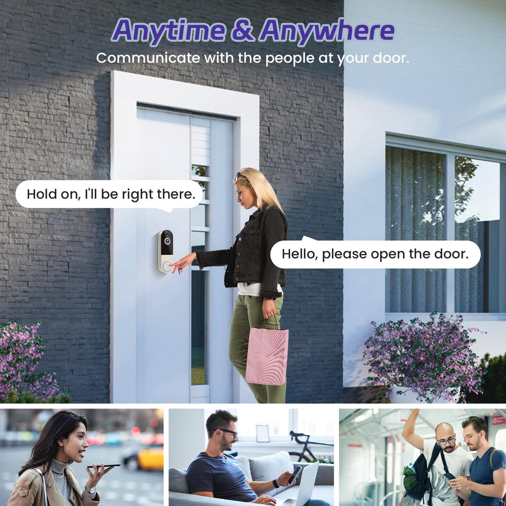 1080p Wireless Video Doorbell Camera with AI Human Detection, 2-Way Audio, Night Vision, Cloud Storage, Real-Time Alerts, 2.4G Wi-Fi Only
