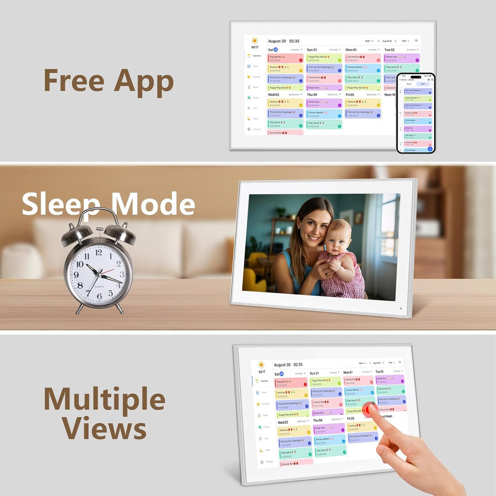 15.6 inch Digital Calendar & Chore Chart,Smart Touchscreen Interactive Display for Family Schedules, Wall & Desk Mountable, Digital Photo Frame Functon, Great for Organizing Your 2025 Calendar