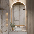 Niccy Arched LED Lighted Bathroom Mirror, 40x24 Inch Backlit Vanity Bathroom Mirror with Lights Brushed Gold Framed Wall Mounted Mirrors with 3 Color Shatterproof Arch Smart Fog Free Mirror