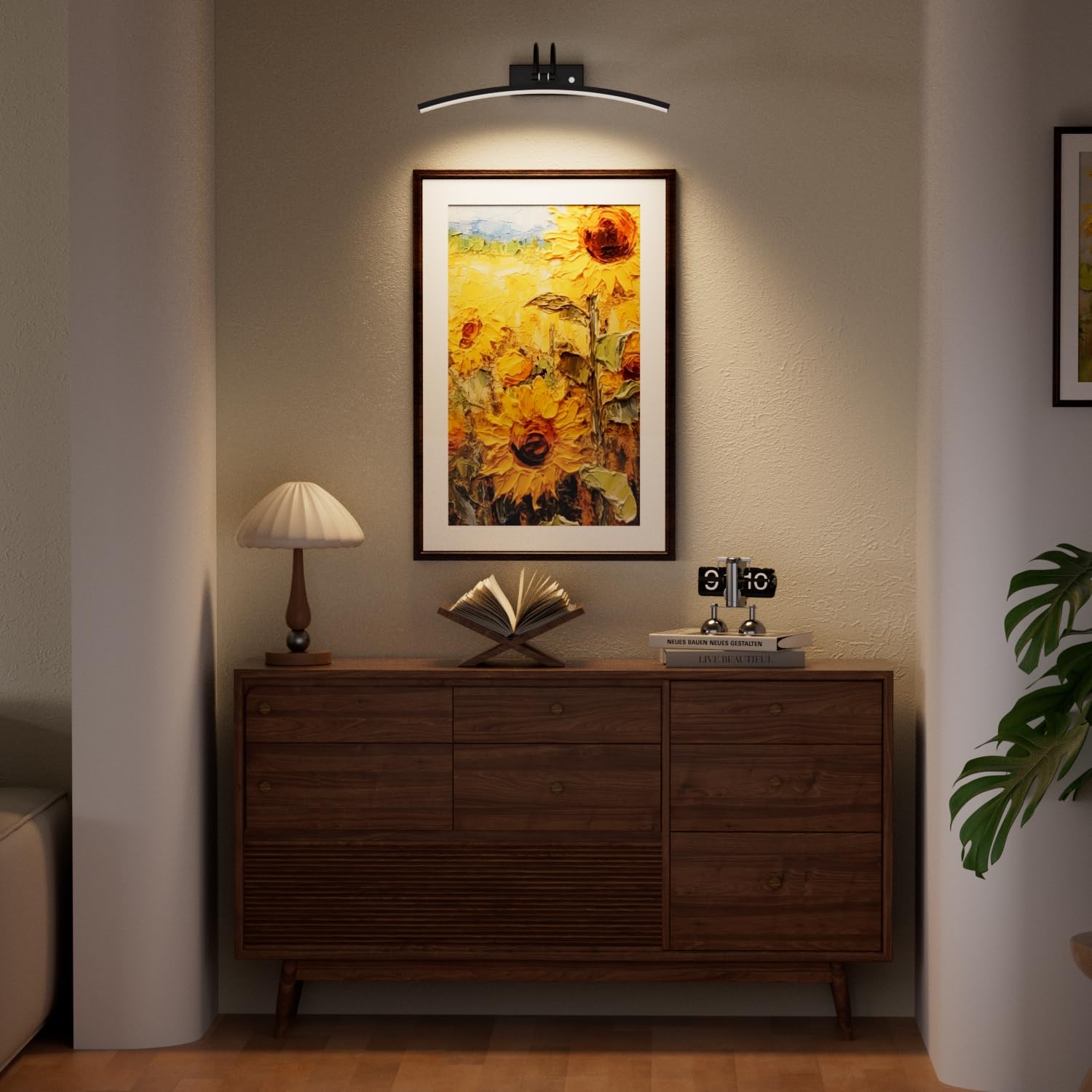 PAIHOME Lights for Pictures on Wall, Rechargeable Picture Light with Smart Motion Sensor, Remote Dimmable & Timer, ‌16in Wireless Black Art Lighting for Paintings Canvas, Gallery, Portraits