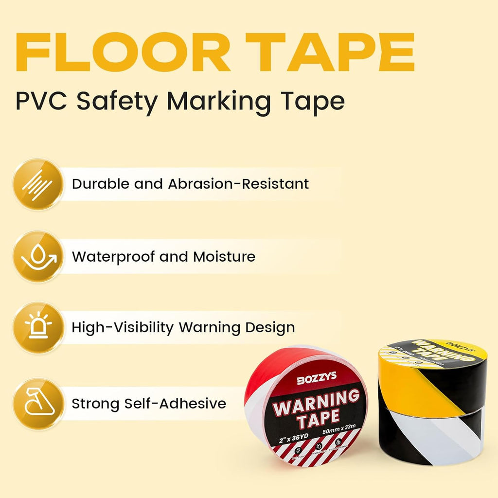 Industrial Red & White Caution Tape 2-Pack | 2in x 108ft Floor Marking Tape | Waterproof & Forklift-Proof | Long-Lasting for Warehouse, Factory, Parking