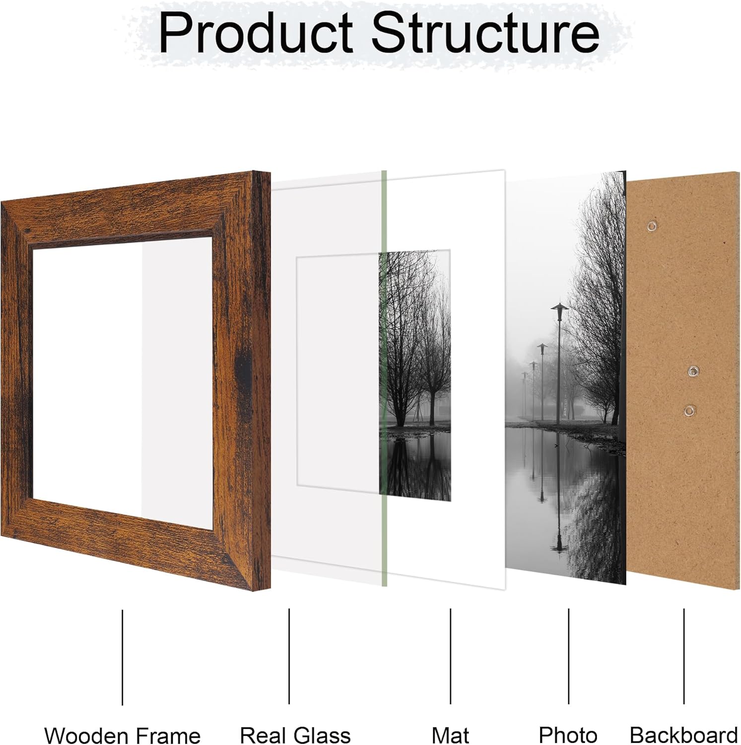 iRahmen 6x6 Picture Frame Set of 4 with Real Glass, Rustic Frames Display 4x4 Picture with Mat or 6 x 6 Without Mat, Square Photo Frame for Wall Mount and Tabletop Display