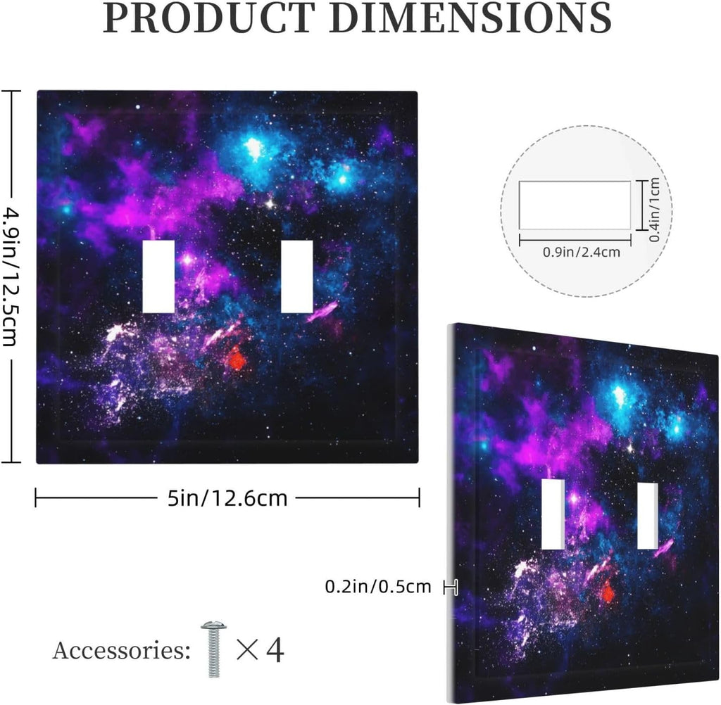 Outer Space Colorful Starry Sky Galaxy Planet Decorative Switch Plates 2 Gang Double Toggle Outlet Light Switch Cover Wall Plate Electrical Faceplate for Bed Room Living Room Decor