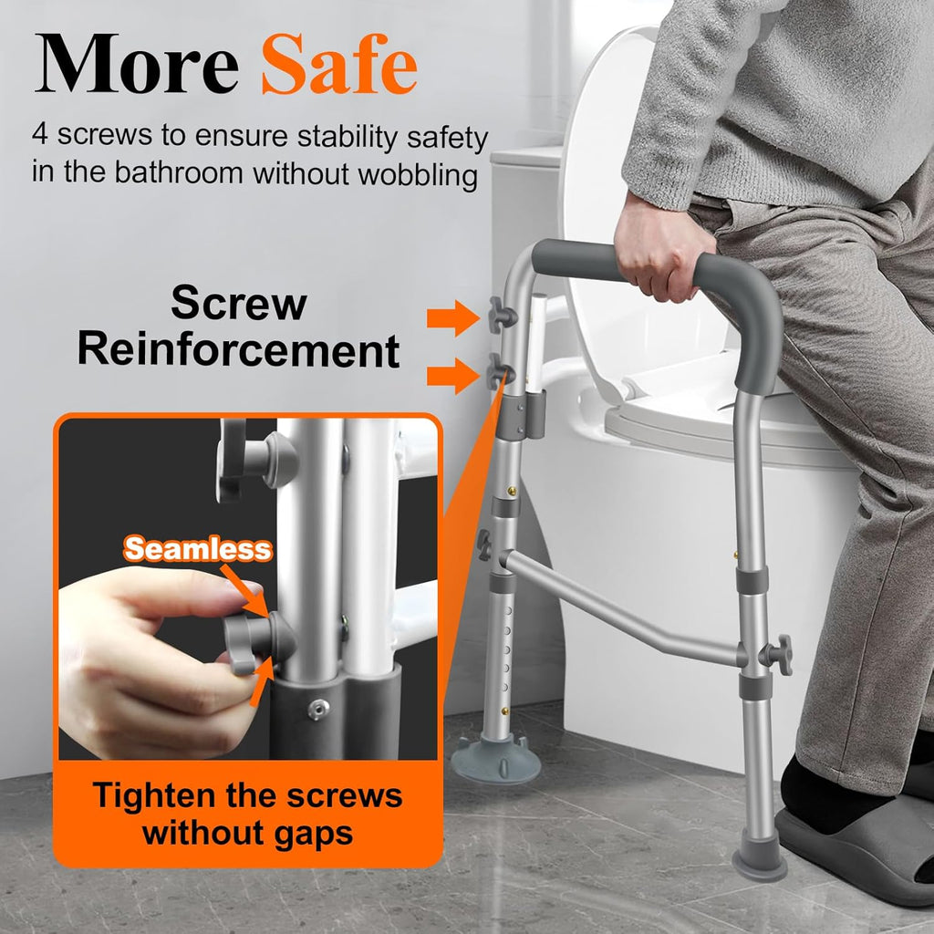 Toilet Safety Rails for Elderly, Adjustable Handicap Toilet Seat with Handles, Sturdy Toilet Support Frame with Arms for Seniors and Disabled