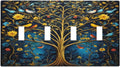 Gold Tree With Birds Flowers on Branches Light Switch Covers Quad Toggle 4 Gang Wall Plate Decorative Switchplate Electrical Faceplate for Farmhouse Bathroom Living Decor