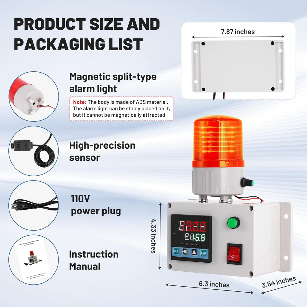 JIAWANSHUN Industrial Temperature Humidity Alarm, -40-185℉&0-100%RH,Thermometer Hygrometer Monitor with Independent Alarm Setting,Sound Light Alert & Calibration for Greenhouse,Lab,Cold Chain&Granary