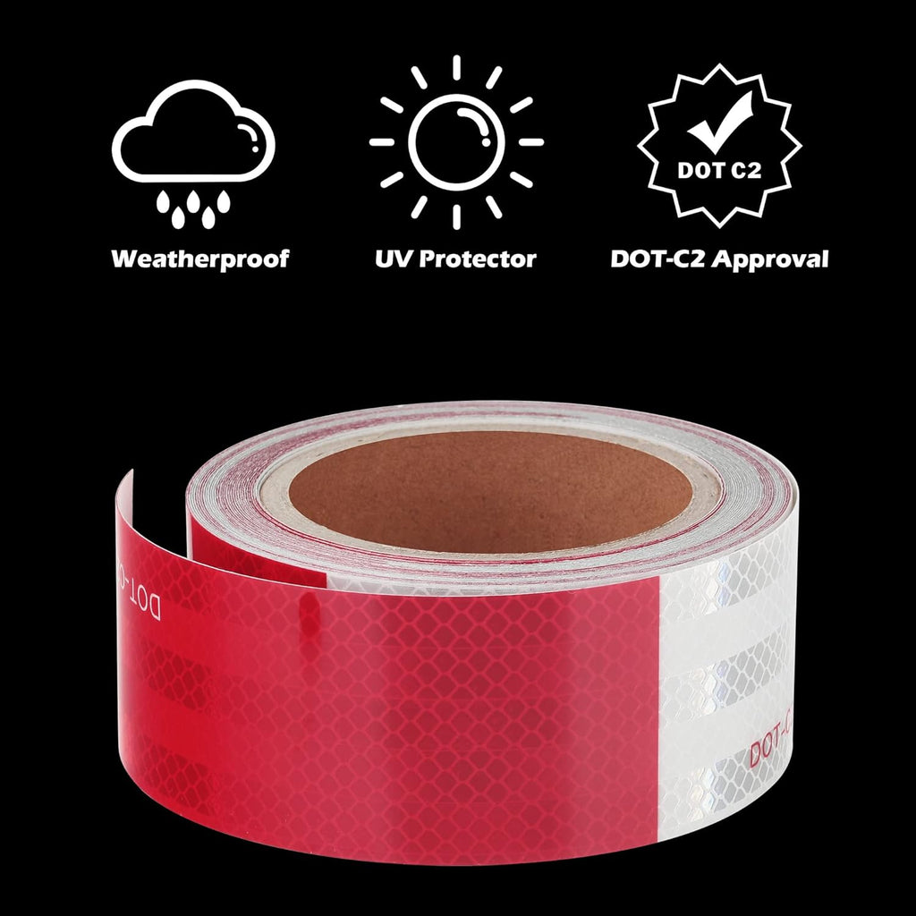 LLPT Reflective Tape 1” x 33 Ft DOT-C2 High Visibility Safety Tape Flexible Waterproof Intense Reflector for Trailer Truck Car RV Boat Camper Color Red White (RT103RW)