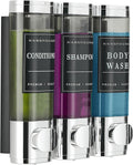 Shampoo and Conditioner Dispenser,Shower Dispenser 3 Chamber No Drill Wall-Mounted Shampoo Dispenser for Shower Wall Mounted Shower Soap Dispenser for Bathroom Hotel Large Capacity,Chrome1