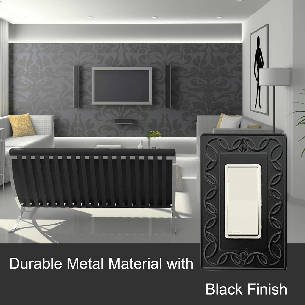 Single Decorator Light Switch Cover NovaBloom Metal Wall Plate, 4-Pack Black 1 Gang Single Rocker, for Receptacle Dimmer Switch Cover GFCI Outlet Decorative Wallplate, Durable