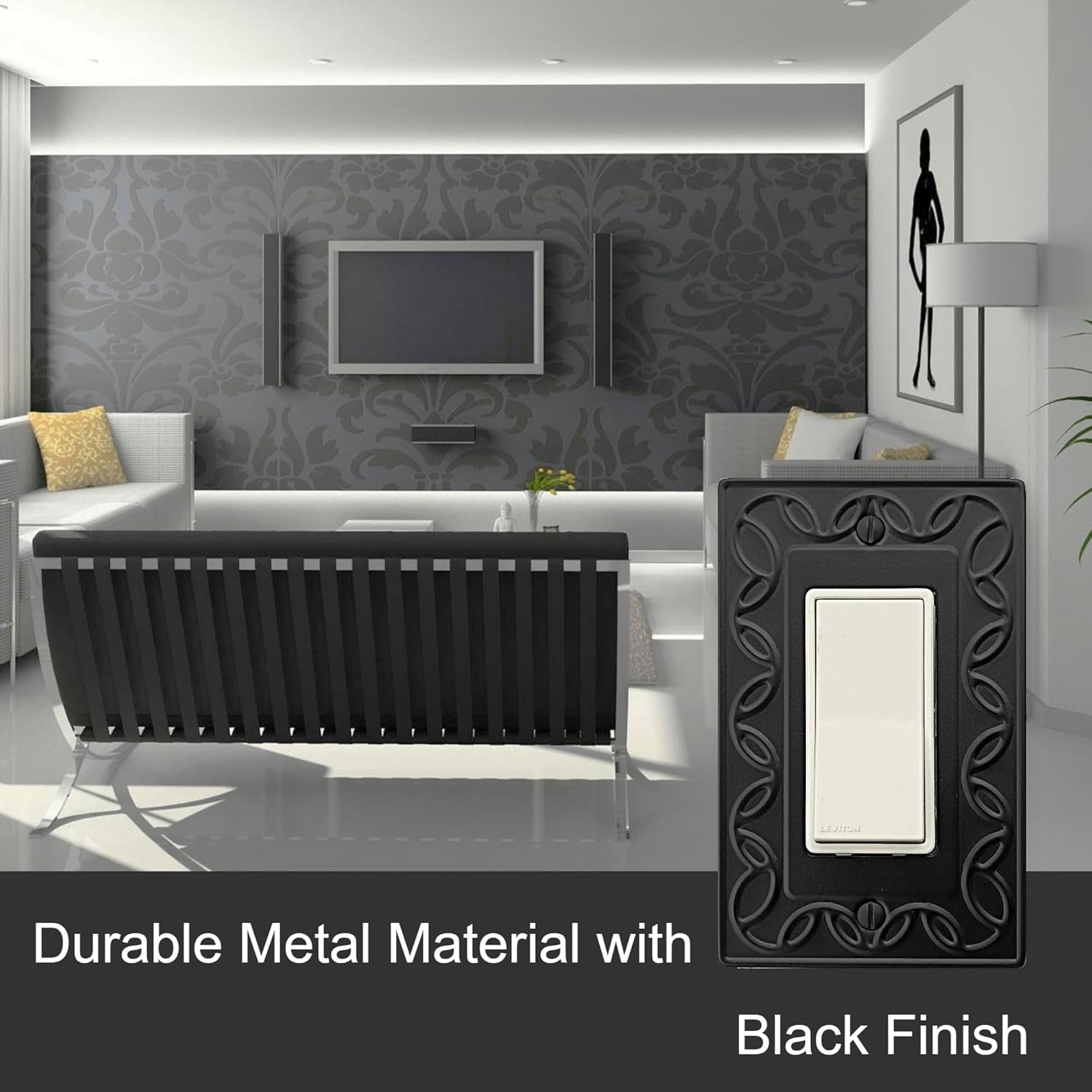 Single Decorator Light Switch Cover NovaBloom Metal Wall Plate, 4-Pack Black 1 Gang Single Rocker, for Receptacle Dimmer Switch Cover GFCI Outlet Decorative Wallplate, Durable