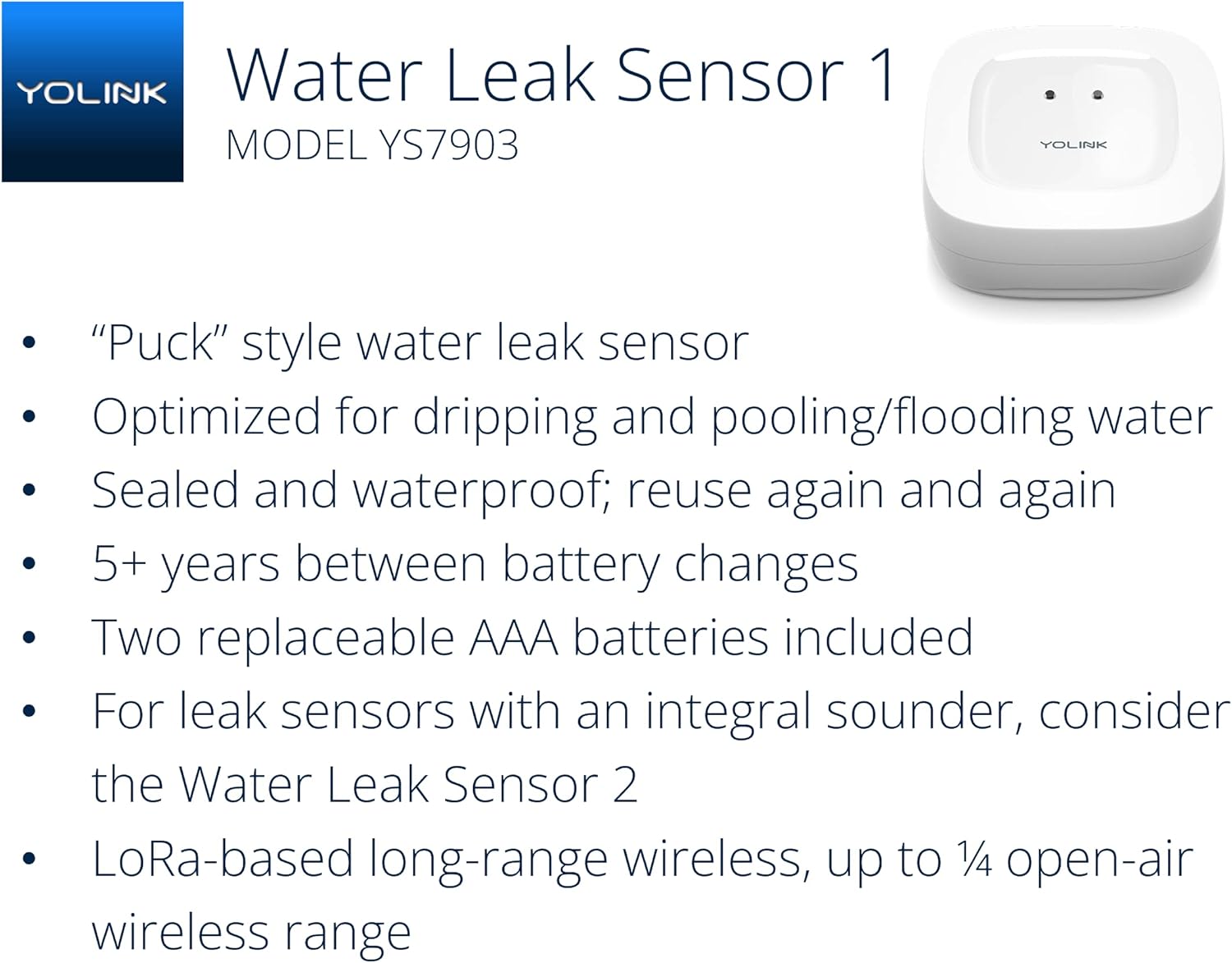 YoLink Water Leak Detector, 1/4 Mile World's Longest Range, Wireless Smart Water Leak Sensor, Alexa, IFTTT, Hub Required