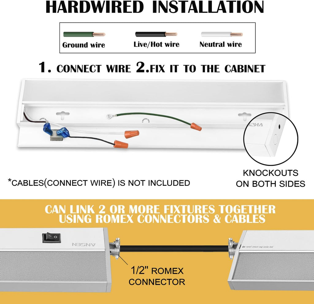Ansen 12inch 10w 666.7lm Hardwired Under Cabinet Lights, 5CCT 2700K-5000K, CRI 92+, R9 90+, UGR Lower Than 16, LED Dimmable Under Counter Lighting for Kitchen