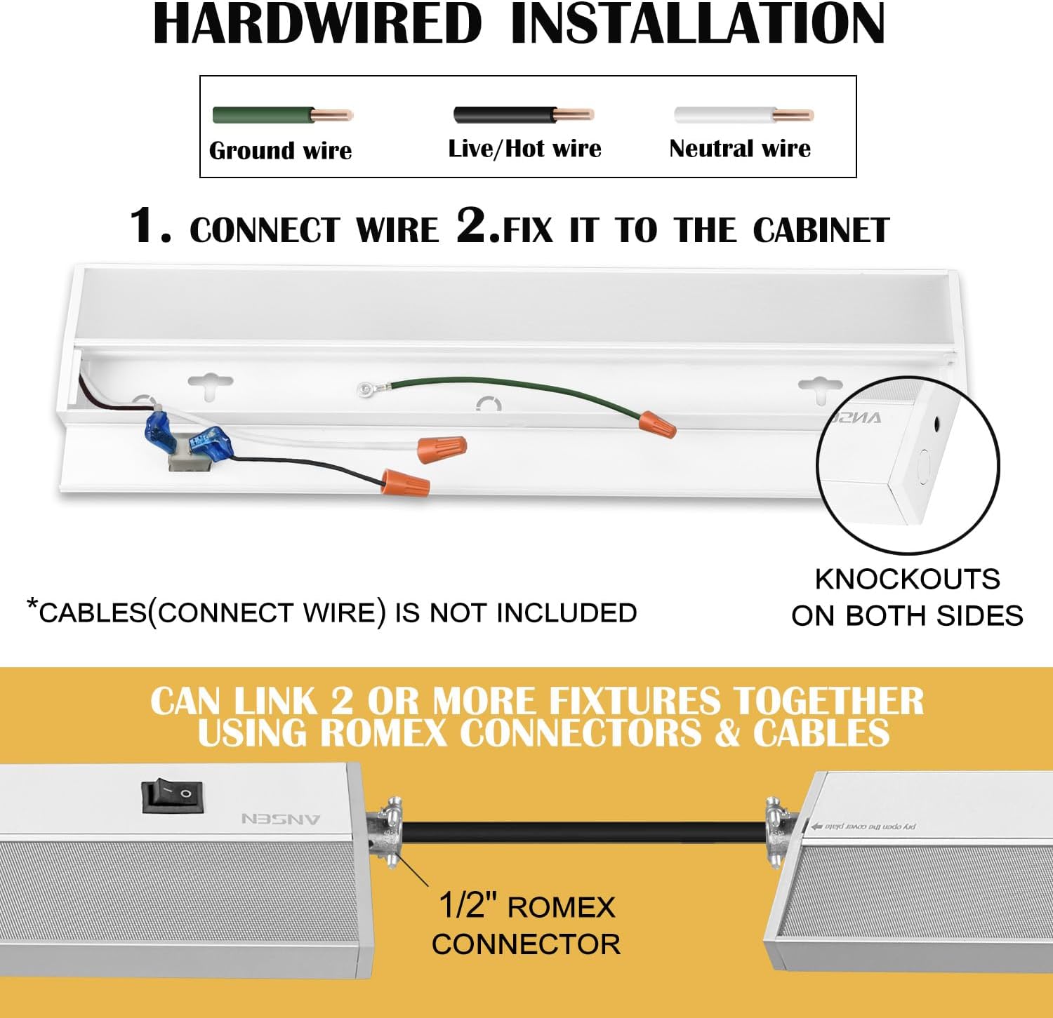 Ansen 48inch 26w 1720lm Hardwired Under Cabinet Lights, 5CCT 2700K-5000K, CRI 92+, R9 90+, UGR Lower Than 16, LED Dimmable Under Counter Lighting for Kitchen