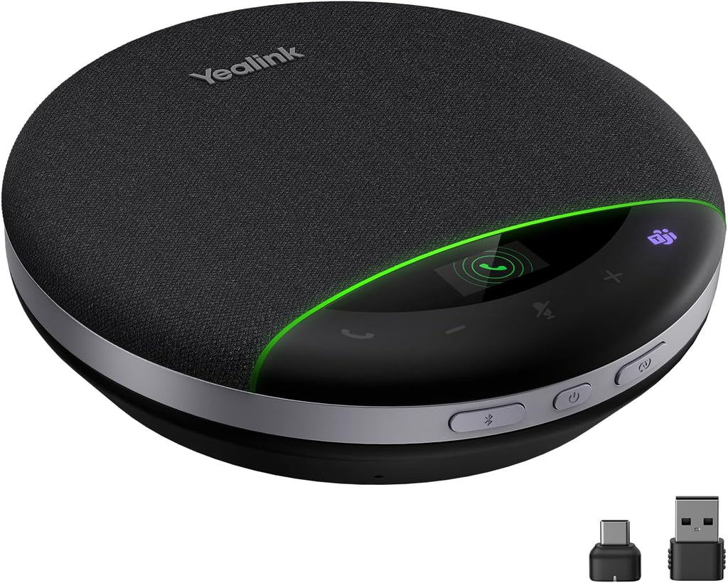 Yealink Bluetooth Speakerphone SP96 with Dongle Support Daisy-Chain 26H Talk Time Teams Certified 65mm Conference Speaker and 6 Microphones Array LCD Screen Smart AI Noise-Canceling