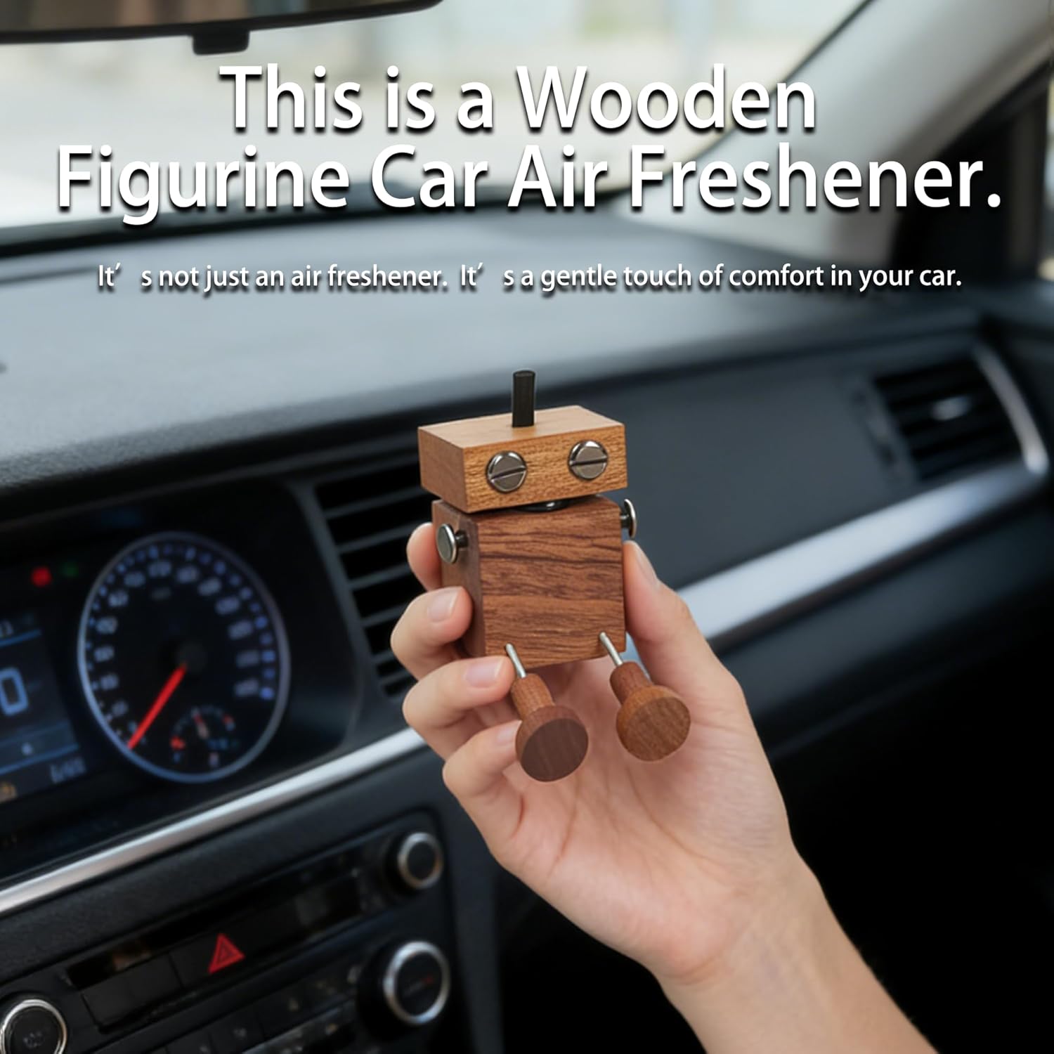 Scented Wooden Man Figurine - Magnetic Aroma Diffuser Doll for Car Vent & Dashboard, with Built-in Essential Oil Storage & Absorbent Stick, Funny Dancing Decor for Car and Desk, Brown