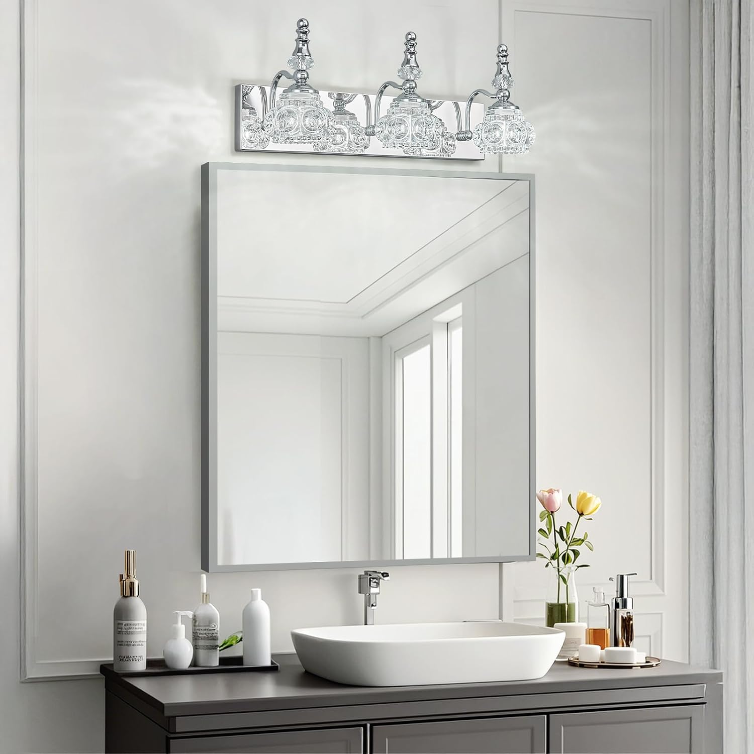 3-Light Vintage Bathroom Vanity Light Fixture Industrial Chrome with Glass Shade Vanity Light Fixtures Over Mirror Glass Bathroom Vanity Lighting Fixtures G9 Bulb Wall Lights