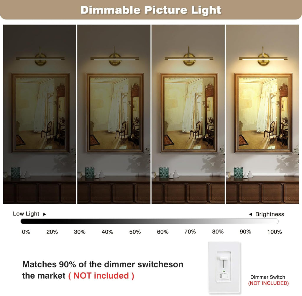 JOOSENLUX Gold Picture Lights for Paintings Hardwired 16.5" Inch Long Dimmable Gallery Wall Lights with Adjustable Lighting Direction 110V 3000K