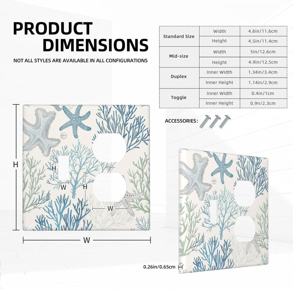Wallplates Ocean Beach Theme Starfish Seashell Coral 1 Toggle 1 Duplex Switch Plate Electrical Gfci Faceplate Decorative Light Switch Covers For Bathroom Kids Room Decor