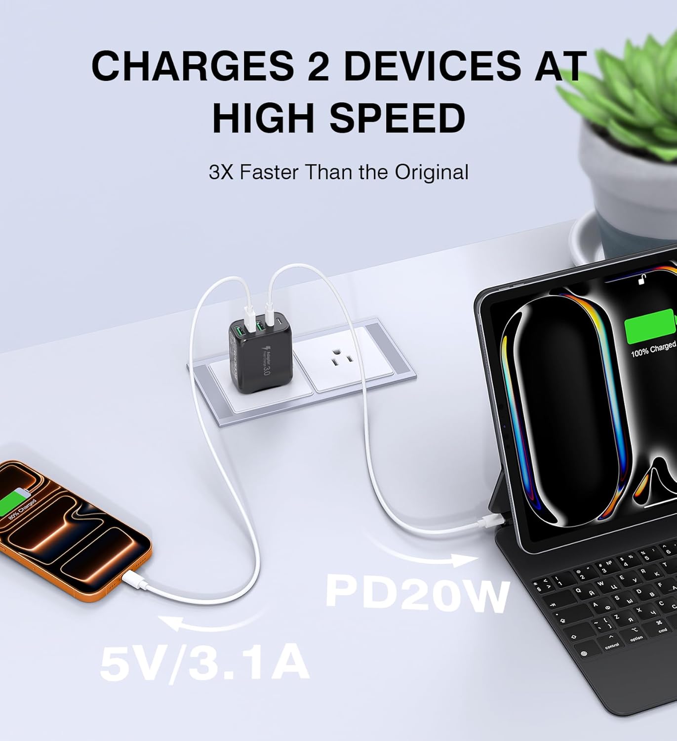 [2-Pack]60W USB C Wall Charger Block, 5-Port C Charger Fast Charging Block PD Power Adapter +QC 3.0 Multiport Type C Box Brick Cube USB A Wall Plug for iPhone 14/15/16/17 Pro Max,Samsung Galaxy(Black)