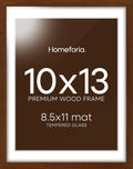 Homeforia 10x13 Brown Picture Frame, High End Dark Oak 10x13 Walnut Poster Frame with Mat 8.5x11, 10 x 13 Wooden Frames Matted to 8 by 10 inch Photo, 13x10 Frames, Tempered Glass, Wall Kit, Set of 1