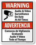 SmartSign 30 x 24 inch “Warning - Audio & Video Surveillance On Duty At All Times” Bilingual Sign, 80 mil Aluminum, 3M Laminated Engineer Grade Reflective Material, Red, Black and White, USA-Made