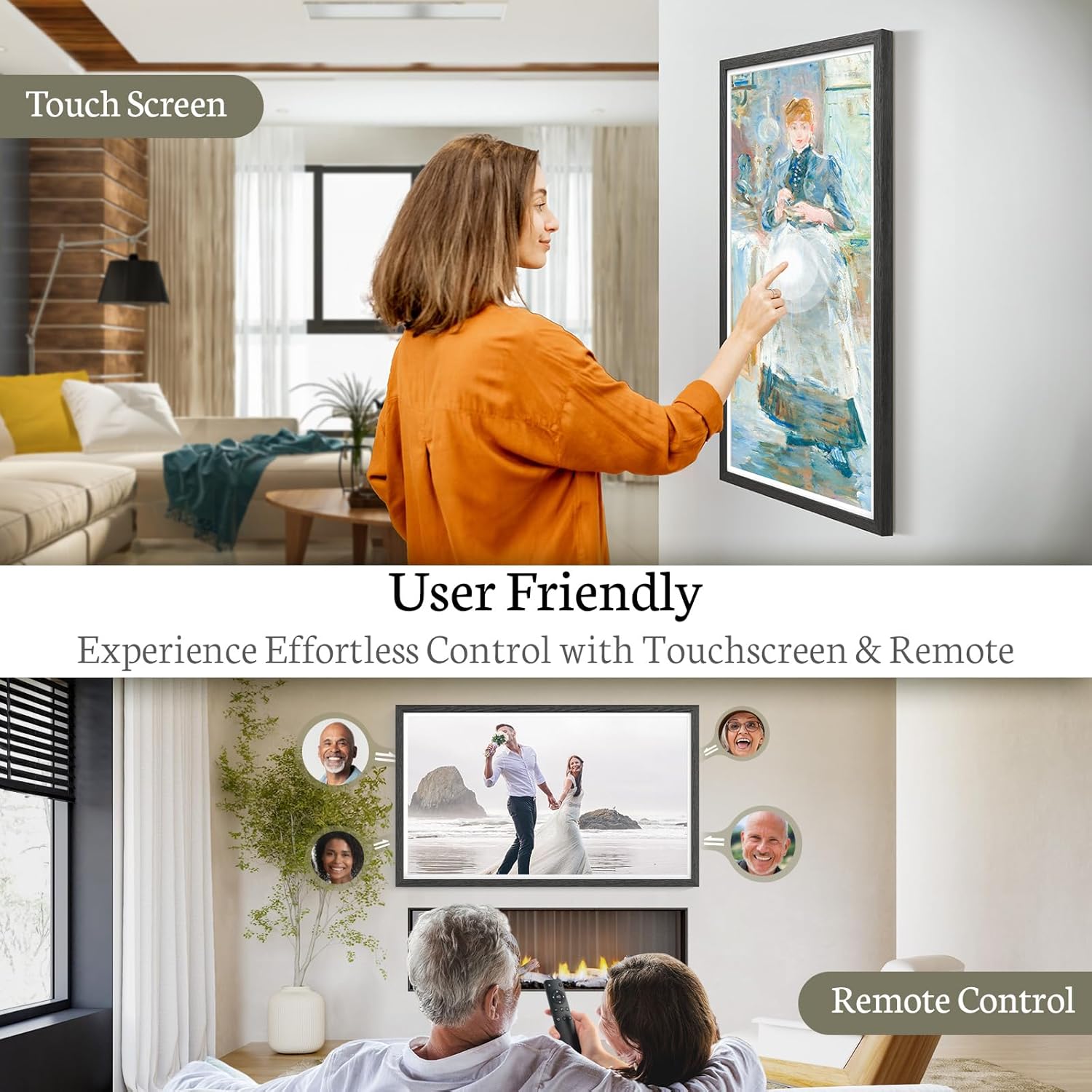 BSIMB 32 Inch Large Digital Picture Frame, Touchscreen 64GB 1920x1080 FHD WiFi Photo Frame Electronic Display Remote Control, Share Pictures/Videos via App/USB/SD Easy Setup Gifts for Mom, Black Wood